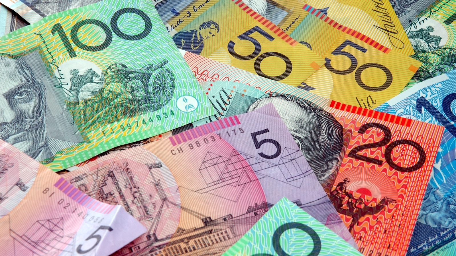 Australian bank notes - scattered