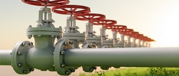 Oil, Gas Or Water Transportation With Pipe Line Valves On Grass