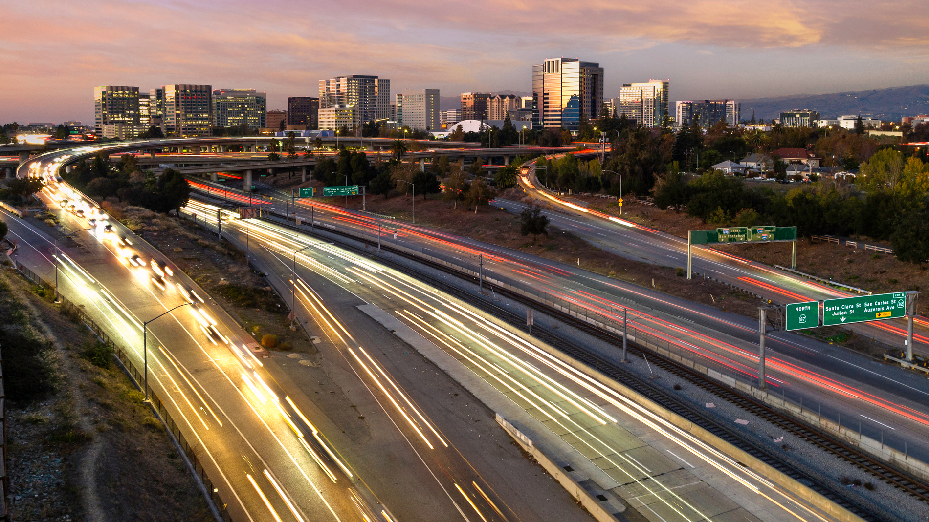 Downtown San Jose California - headlights, brake lights, long exposure blur