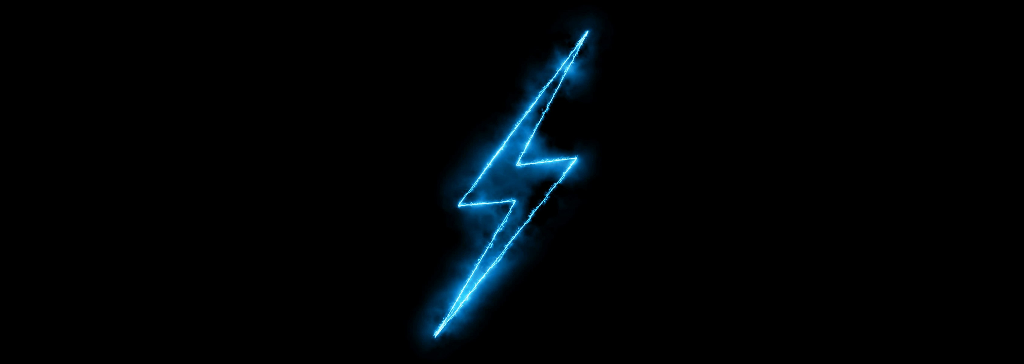 A neon blue lightening bolt