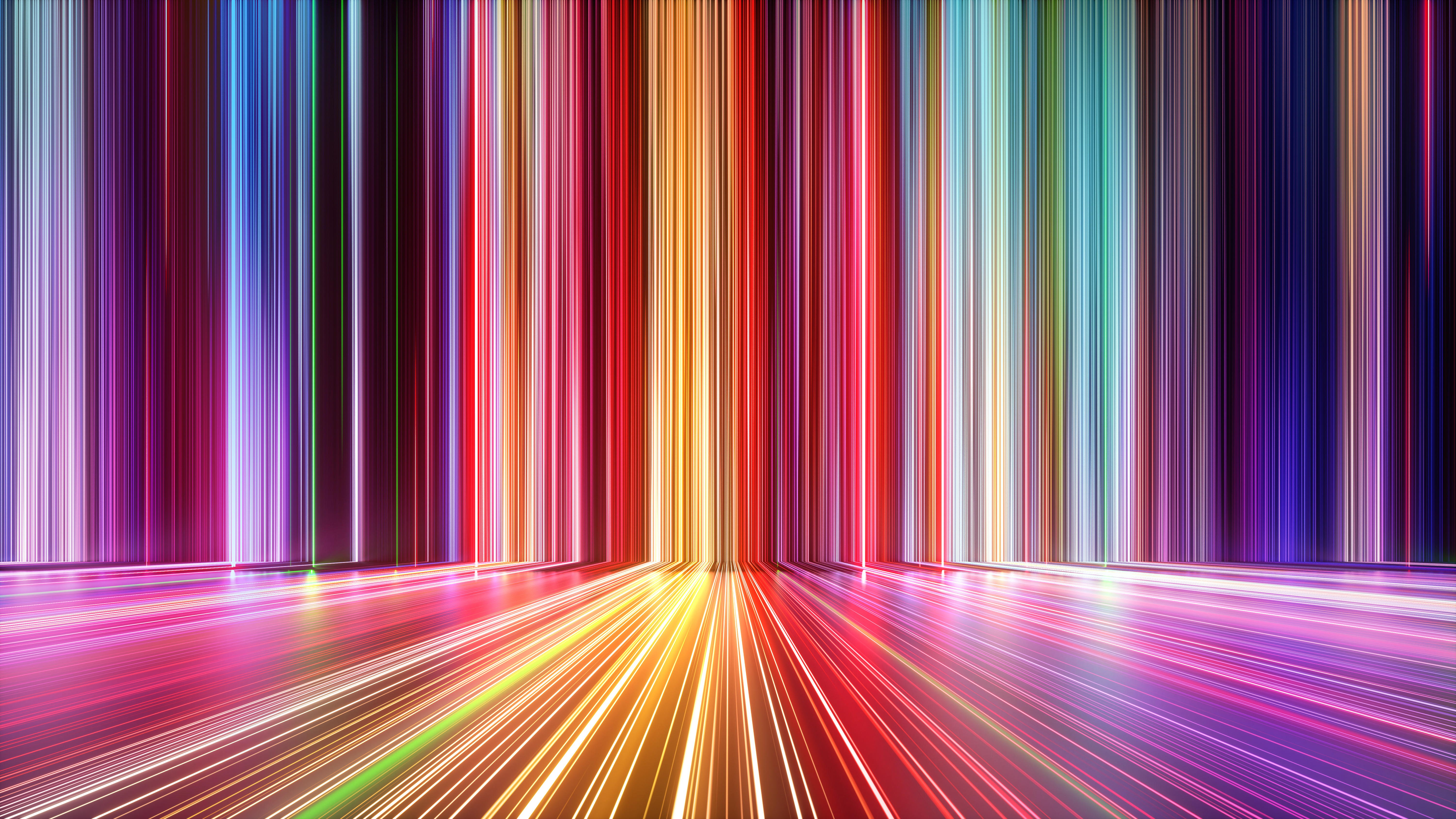 3D render, abstract background with colourful spectrum. Bright neon rays and glowing lines.